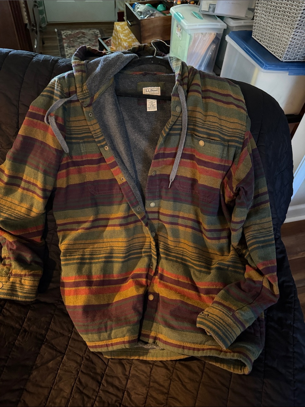 L.L. Bean Men’s Striped Zip-Up Hoodie - Green, Burgundy & Mustard